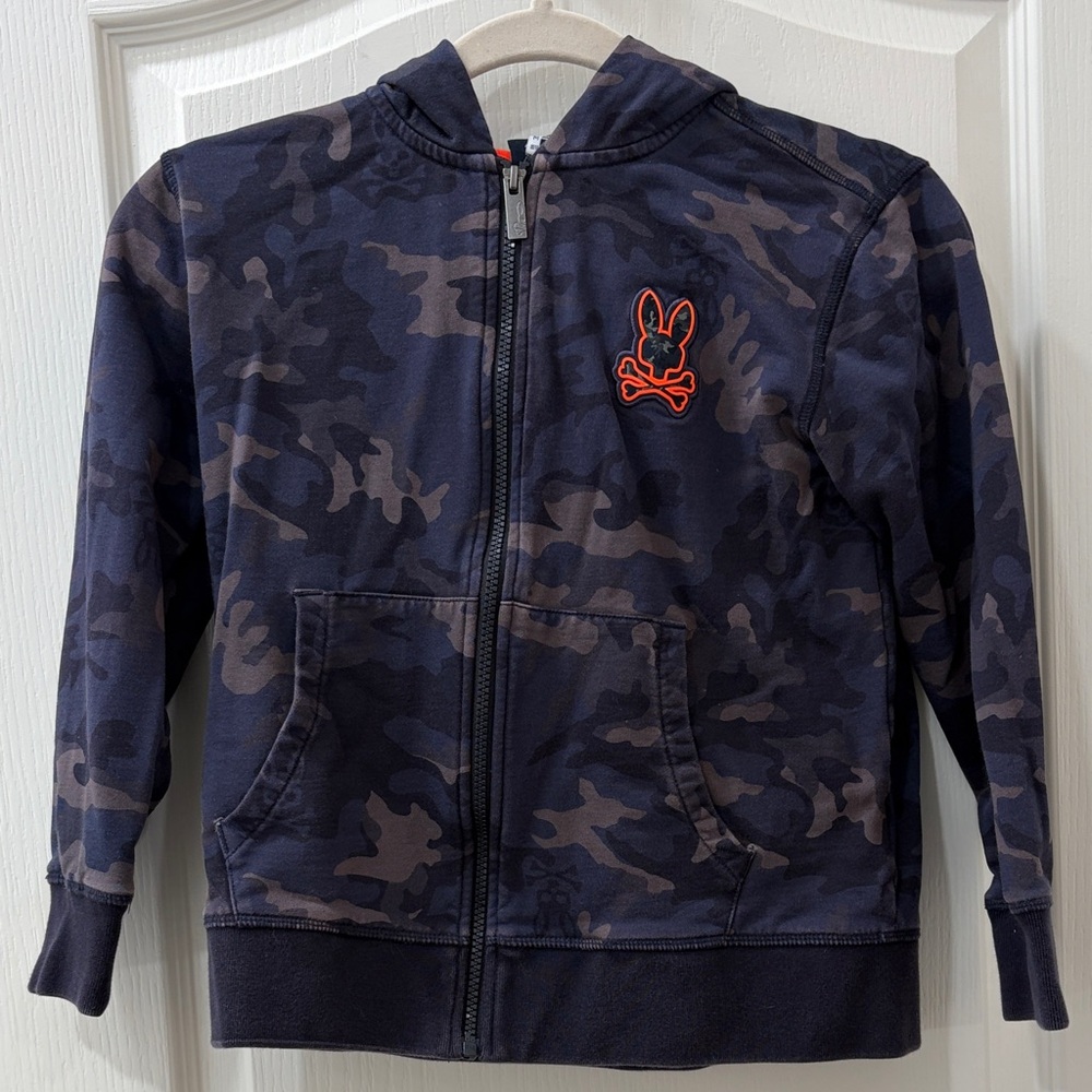 Psycho Bunny Navy Camo Hoodie with orange Logo